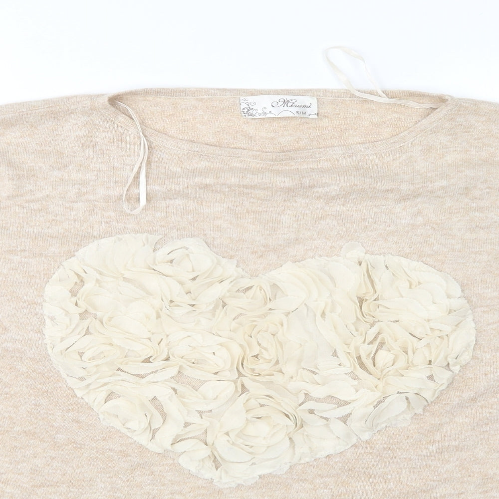 Preworn Womens Beige Round Neck  Polyester Pullover Jumper Size S