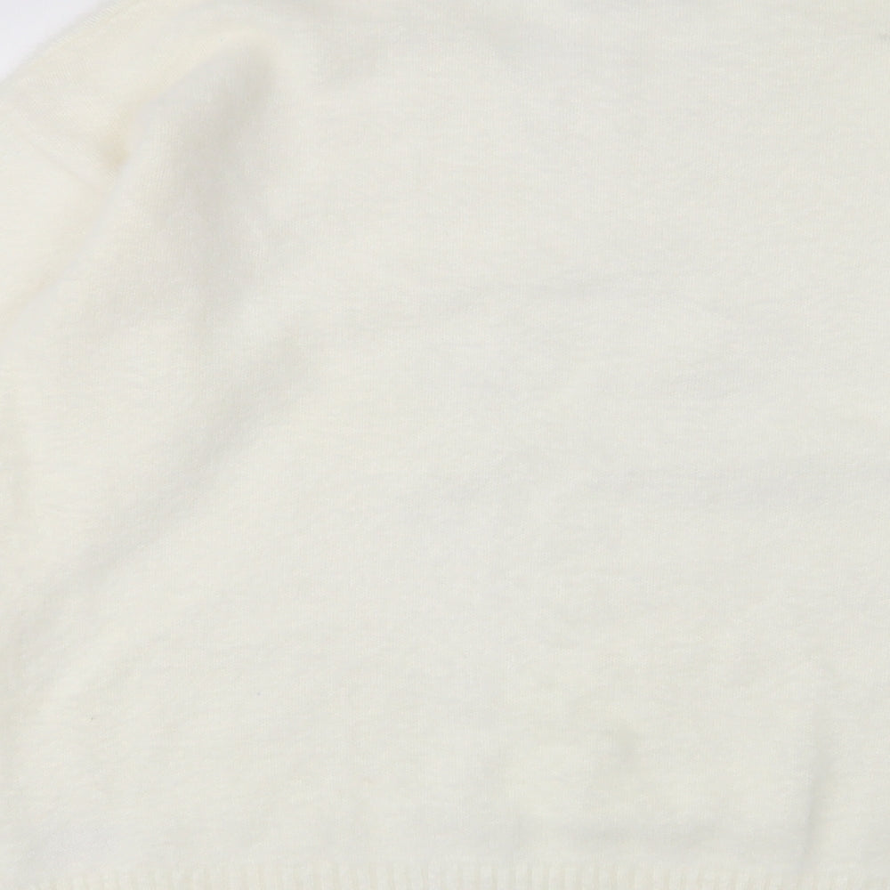 Peacocks Womens White Round Neck  Nylon Pullover Jumper Size L
