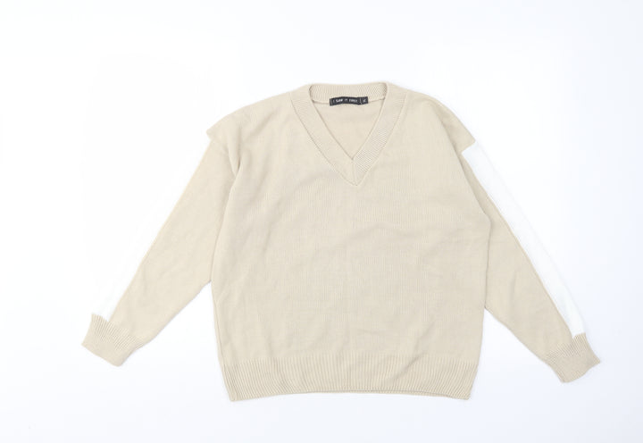 I SAW IT FIRST Womens Beige V-Neck Pullover Jumper Size XL
