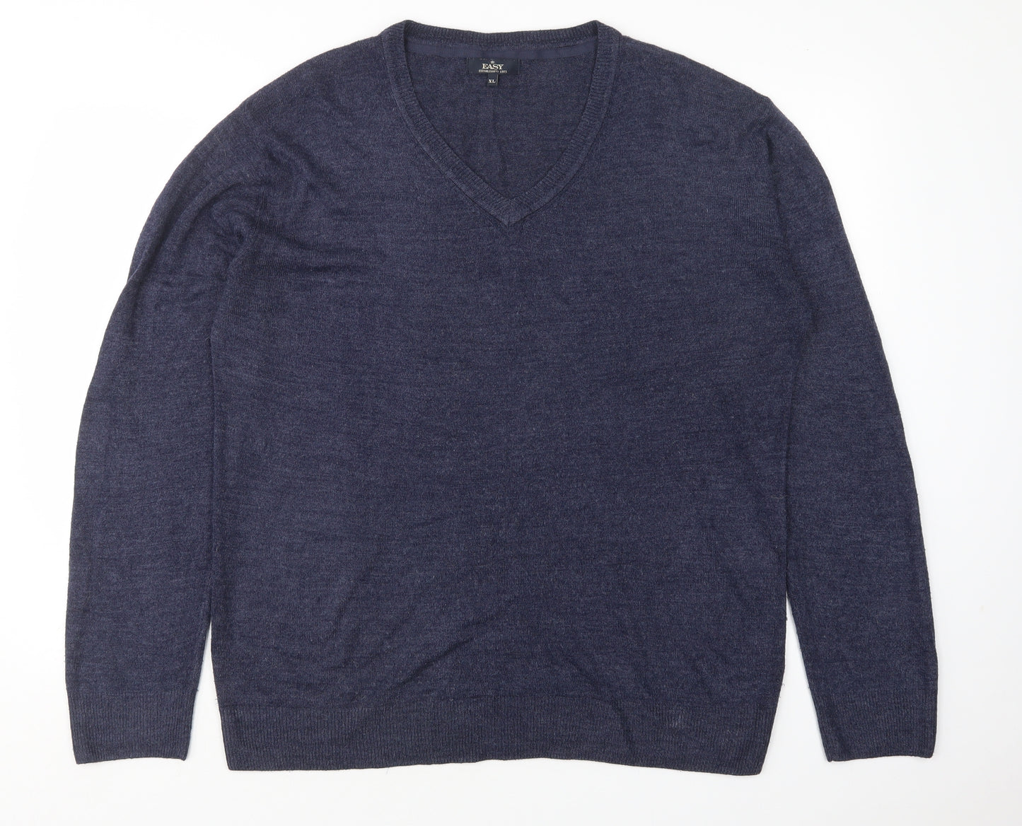 Easy Mens Blue V-Neck  Acrylic Pullover Jumper Size XL