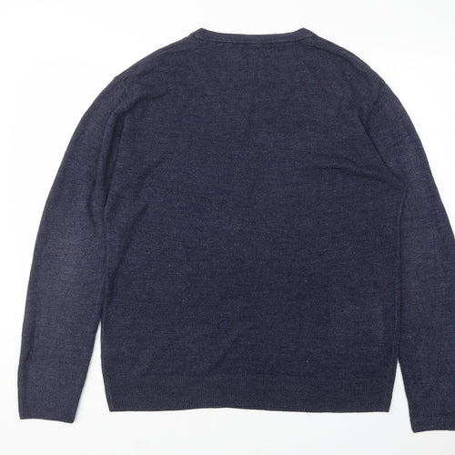 Easy Mens Blue V-Neck  Acrylic Pullover Jumper Size XL
