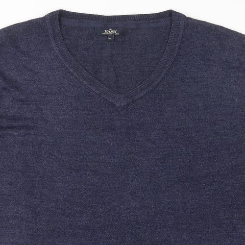 Easy Mens Blue V-Neck  Acrylic Pullover Jumper Size XL