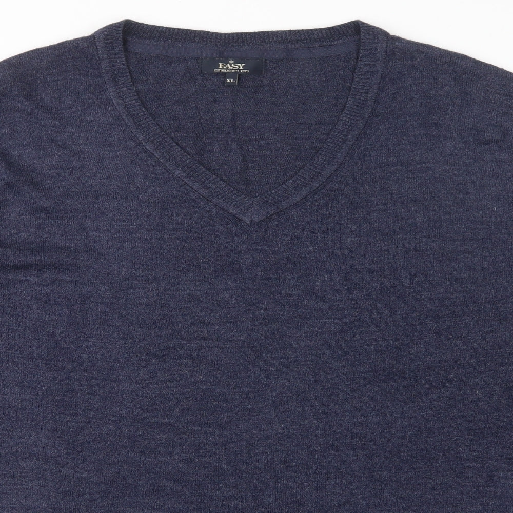 Easy Mens Blue V-Neck  Acrylic Pullover Jumper Size XL