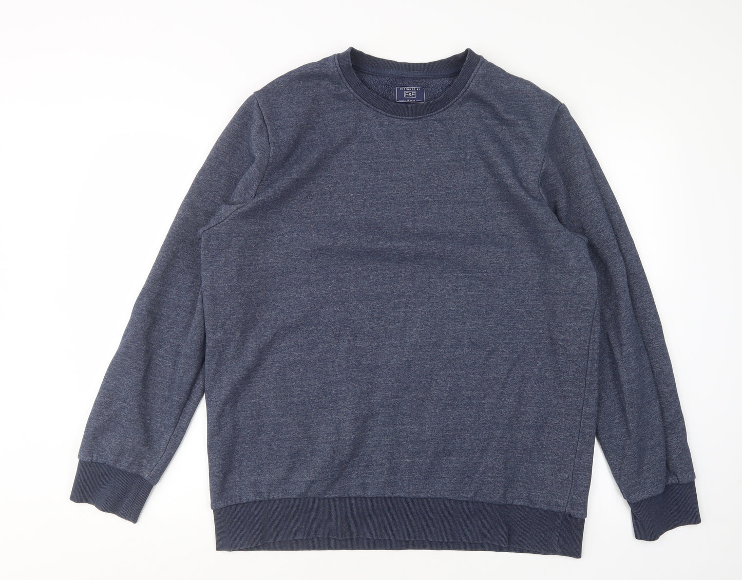 F&F Mens Blue Round Neck  Cotton Pullover Jumper Size XL