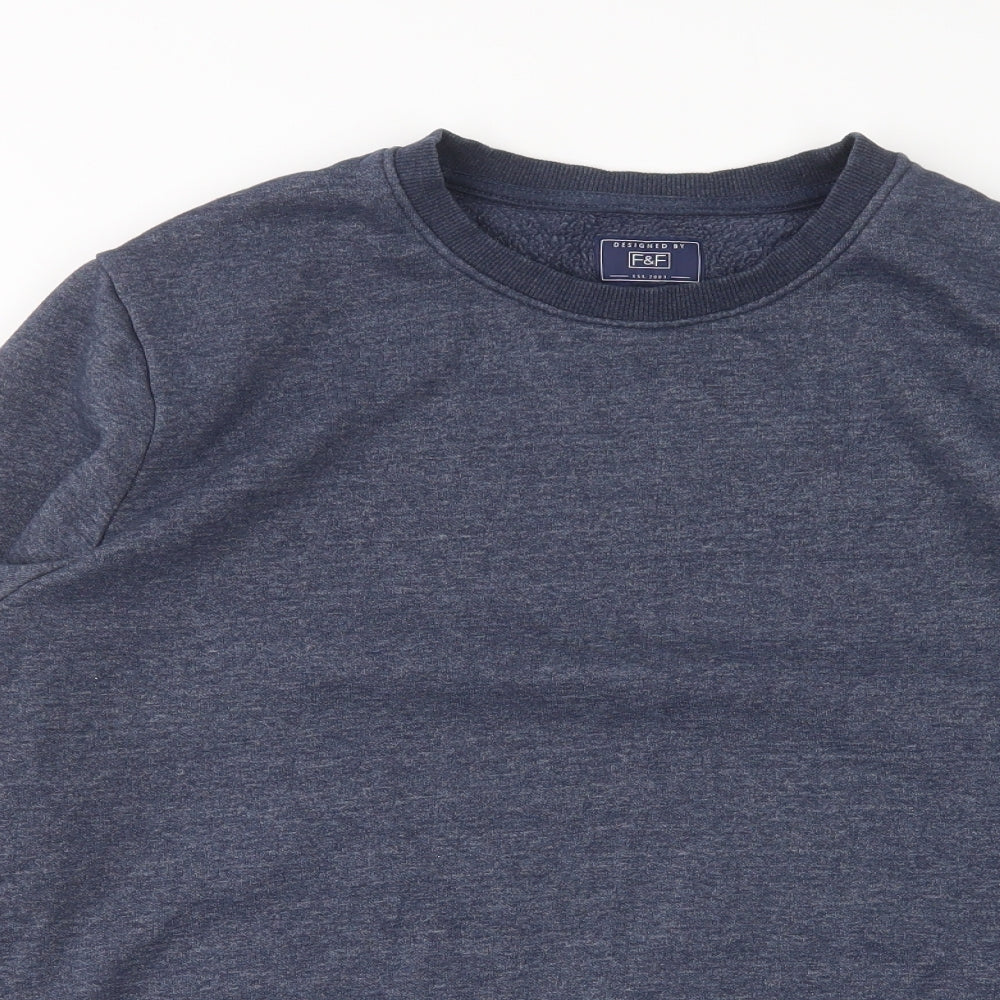 F&F Mens Blue Round Neck  Cotton Pullover Jumper Size XL
