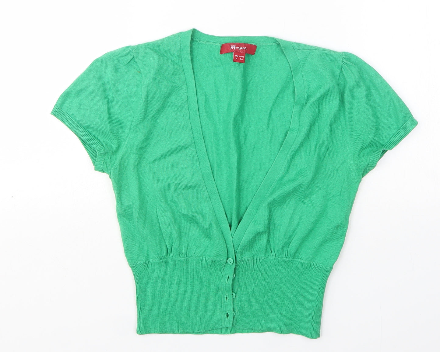 Monsoon Womens Green V-Neck  Cotton Cardigan Jumper Size 8