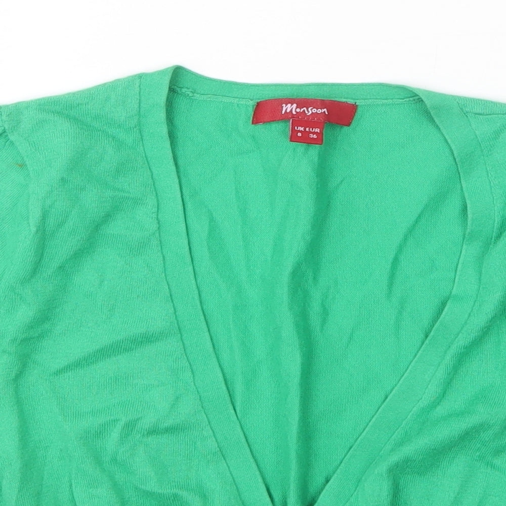 Monsoon Womens Green V-Neck  Cotton Cardigan Jumper Size 8