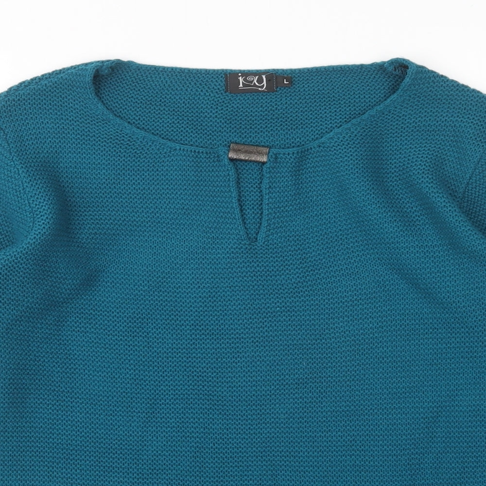 Ivy Womens Green V-Neck  Acrylic Pullover Jumper Size L