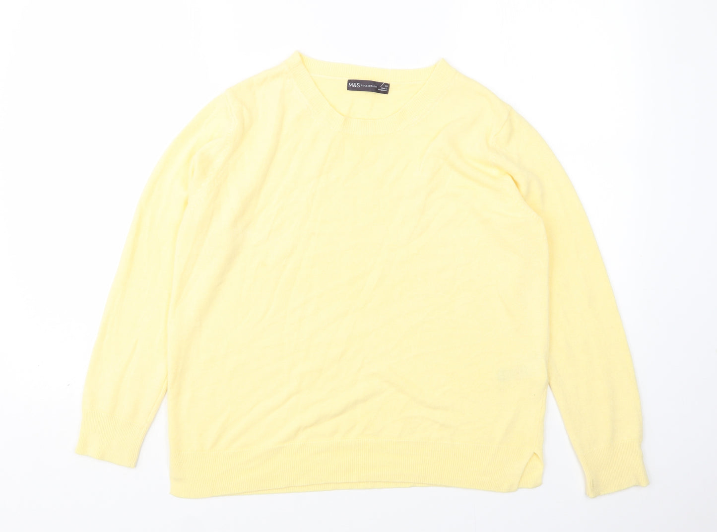 M&S Womens Yellow Round Neck  Acrylic Pullover Jumper Size 16