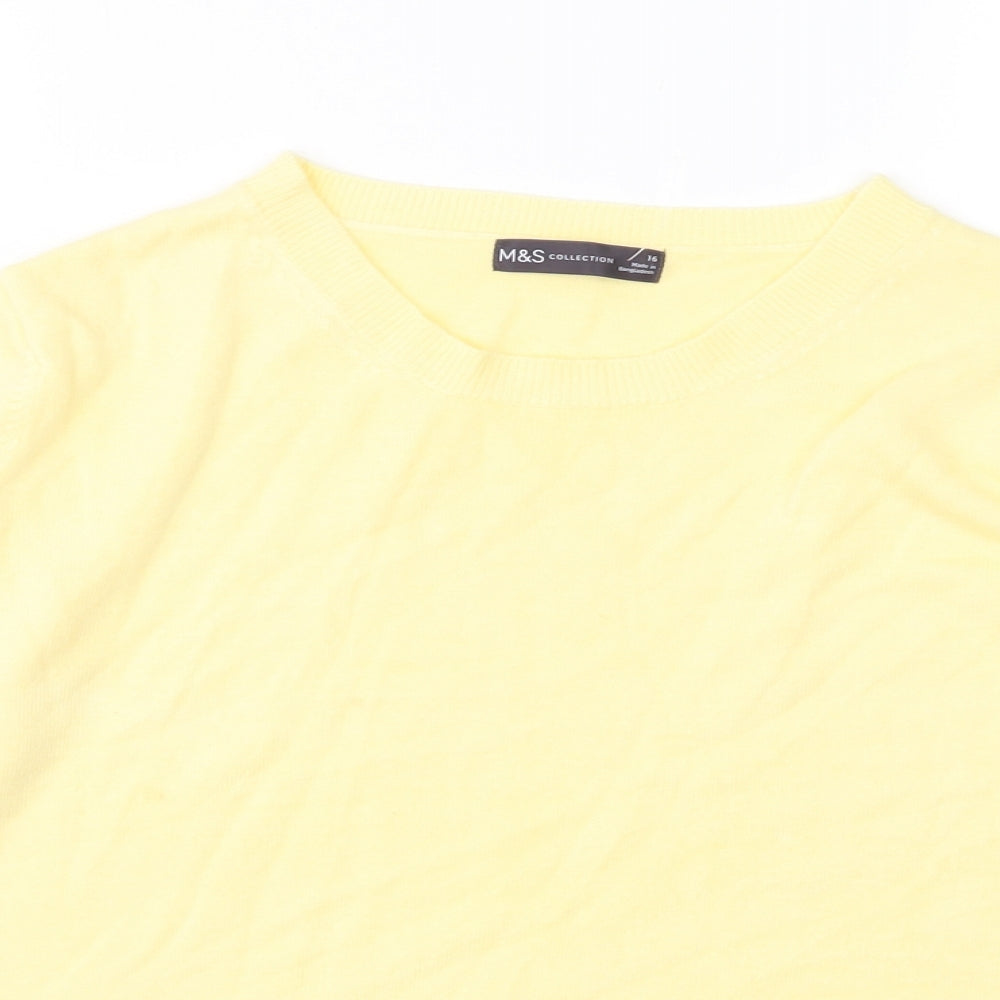 M&S Womens Yellow Round Neck  Acrylic Pullover Jumper Size 16