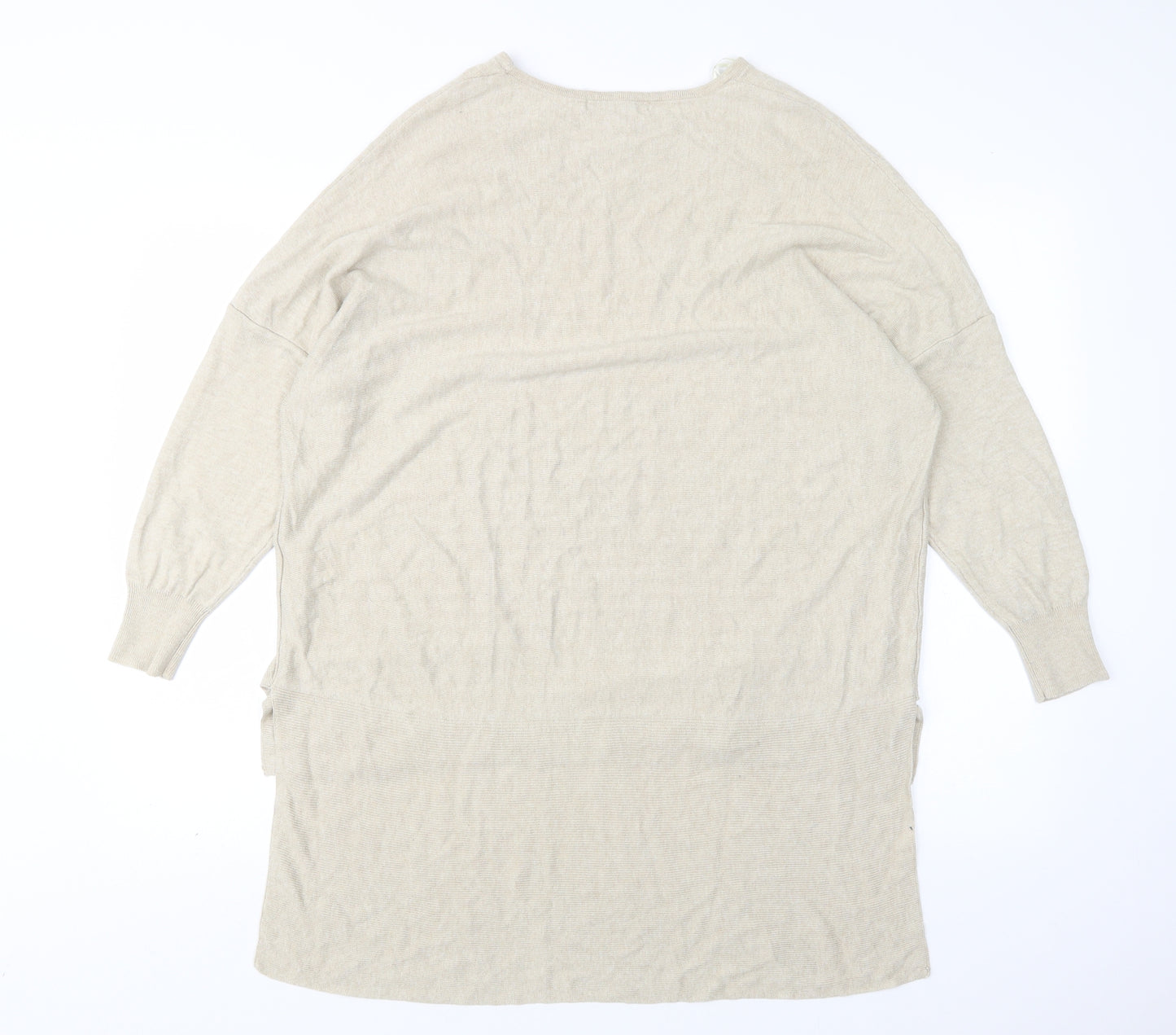 Peacocks Womens Beige Round Neck  Viscose Pullover Jumper Size L