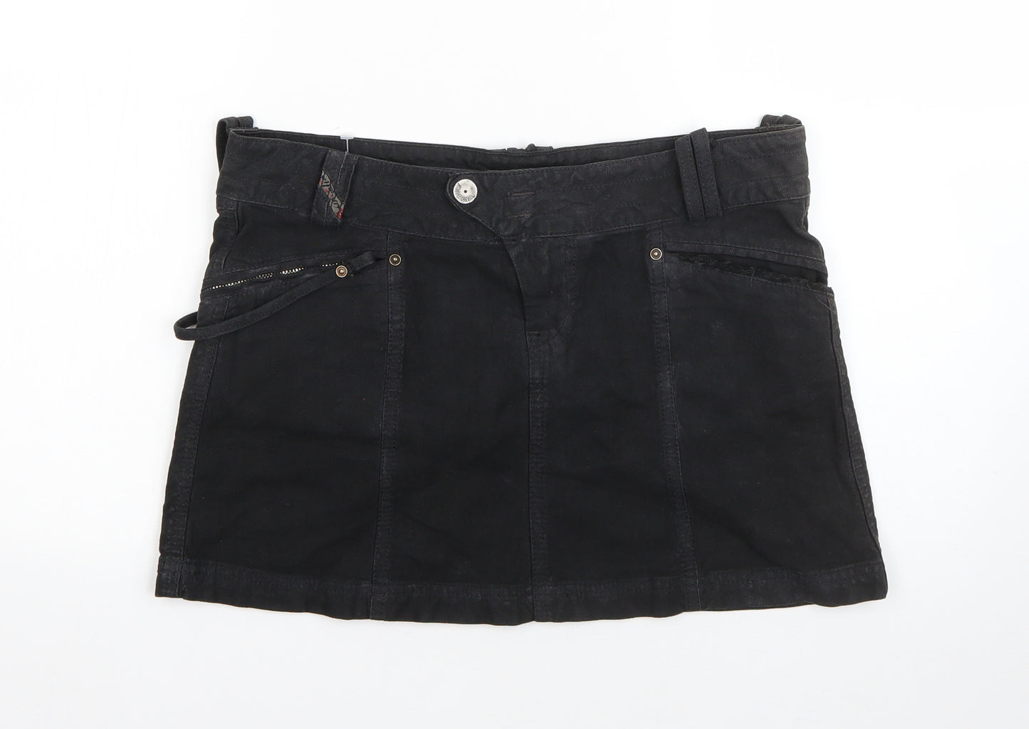 Diesel Womens Black  Cotton A-Line Skirt Size 16