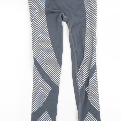 Primark Womens Blue Striped Polyester Compression Leggings Size 8 L24 in Regular