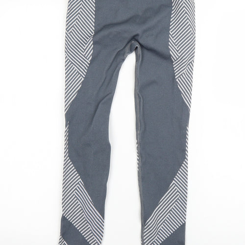 Primark Womens Blue Striped Polyester Compression Leggings Size 8 L24 in Regular
