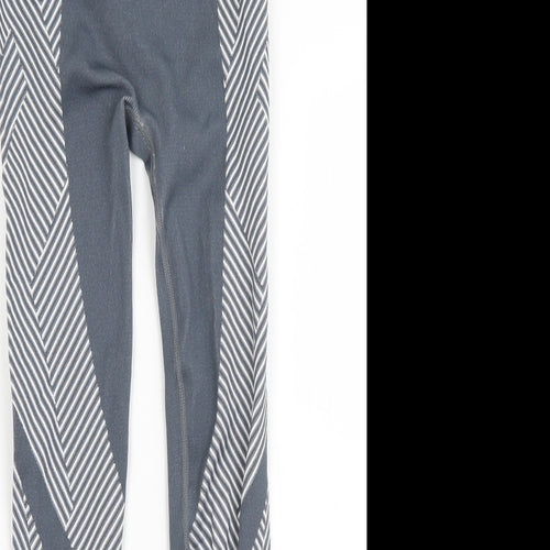 Primark Womens Blue Striped Polyester Compression Leggings Size 8 L24 in Regular