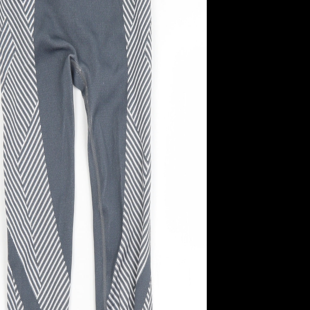 Primark Womens Blue Striped Polyester Compression Leggings Size 8 L24 in Regular