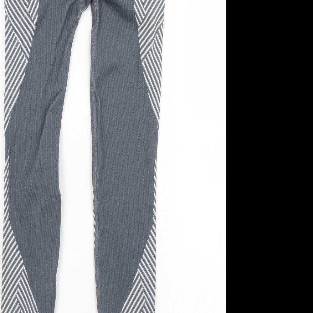 Primark Womens Blue Striped Polyester Compression Leggings Size 8 L24 in Regular