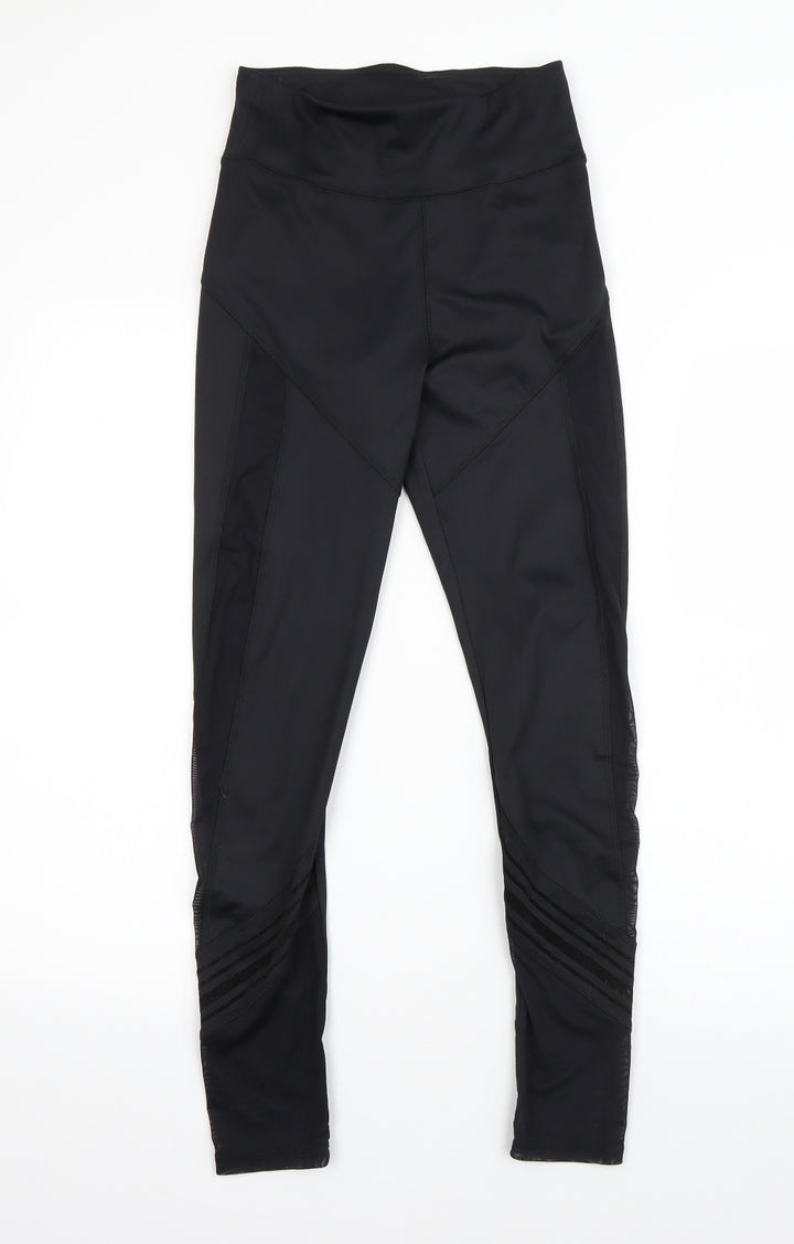 Workout Womens Black Polyester Compression Leggings Size XS L26 in Regular