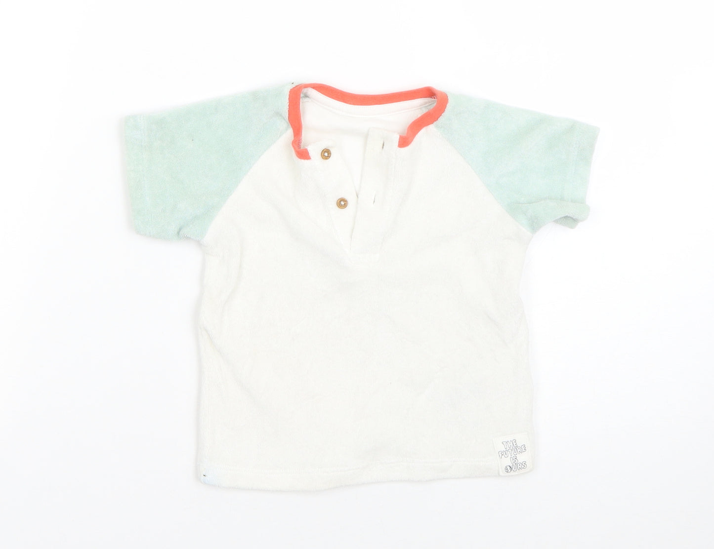 M&S Boys White  Cotton Basic T-Shirt Size 9-12 Months Round Neck