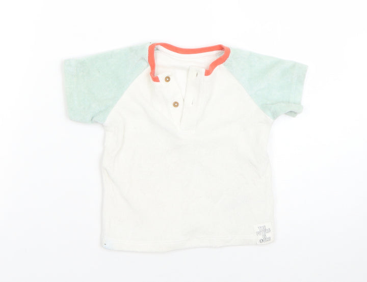 M&S Boys White  Cotton Basic T-Shirt Size 9-12 Months Round Neck