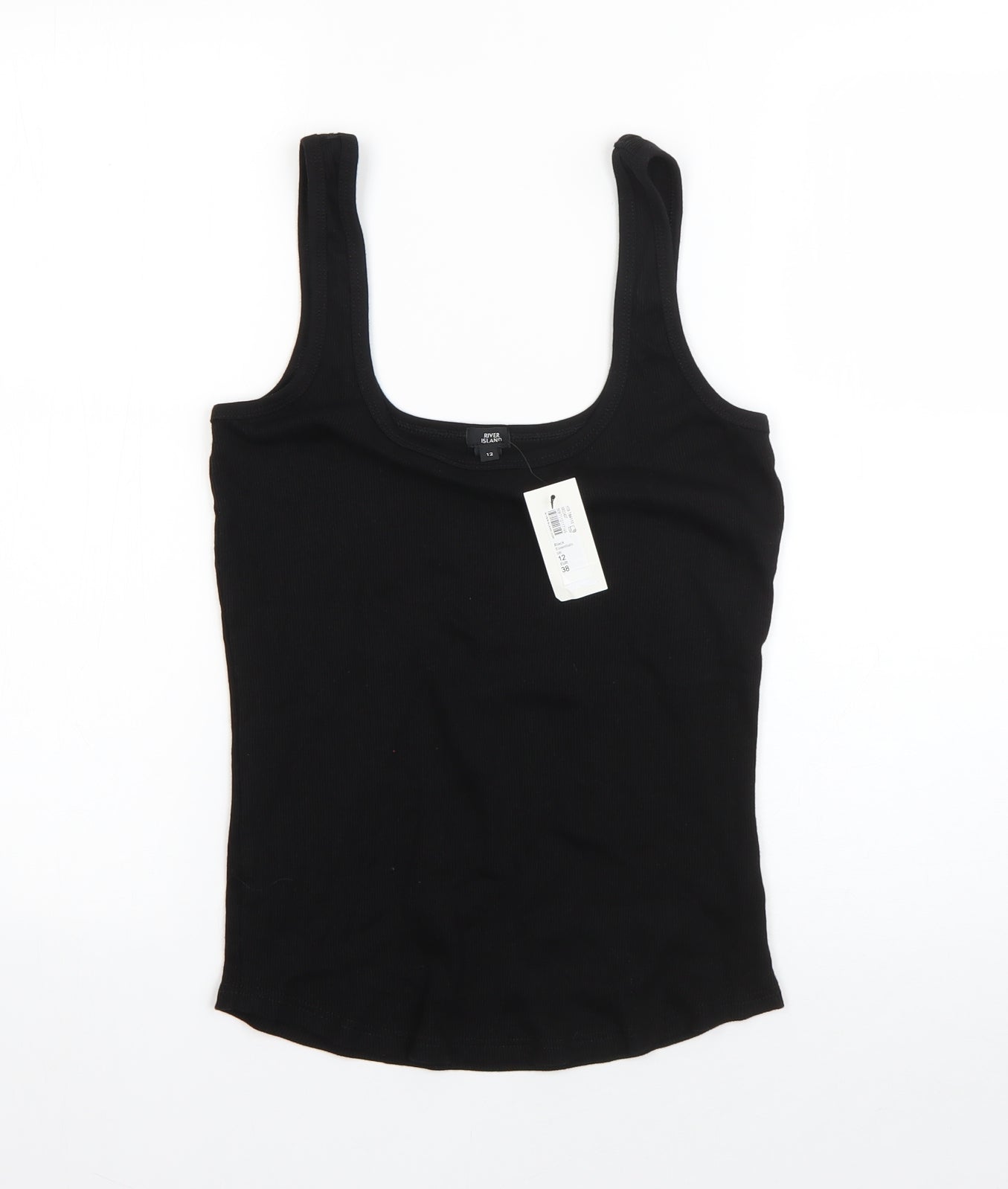 River Island Womens Black  Cotton Basic Tank Size 12 Square Neck
