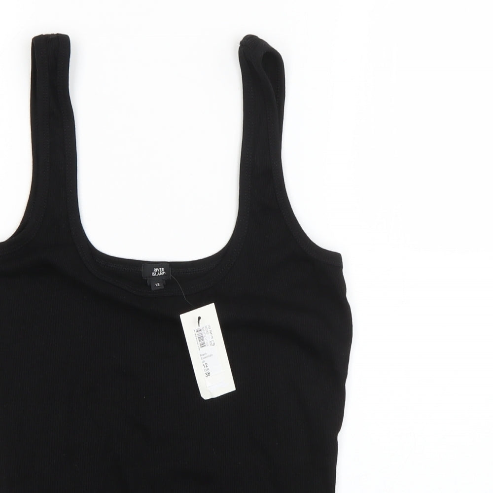 River Island Womens Black  Cotton Basic Tank Size 12 Square Neck