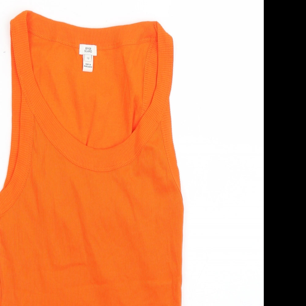 River Island Womens Orange  Cotton Basic Tank Size 12 Round Neck
