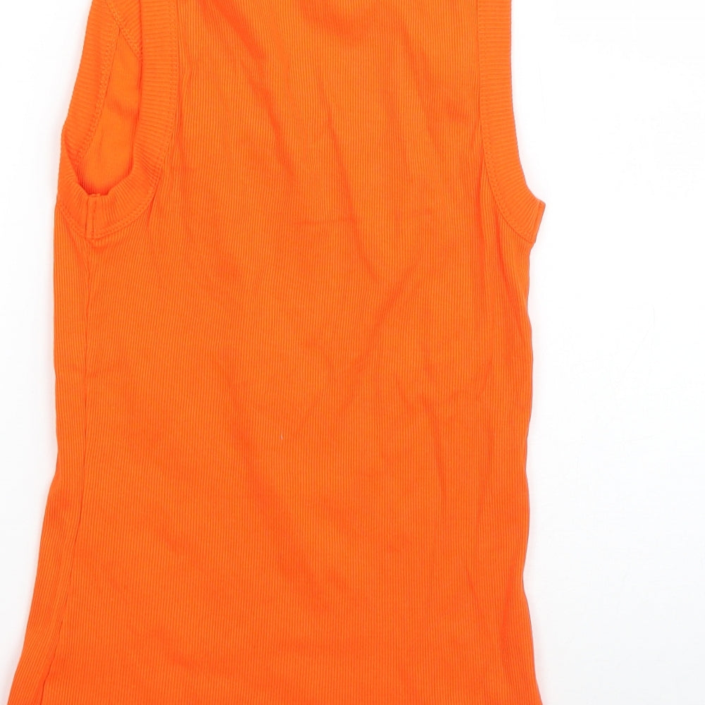 River Island Womens Orange  Cotton Basic Tank Size 12 Round Neck