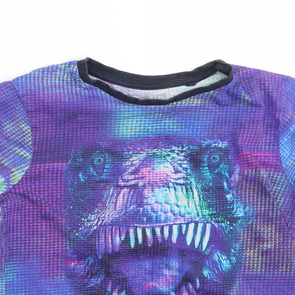 NEXT Boys Purple  Cotton Basic T-Shirt Size 9 Years Round Neck  - dinosaur