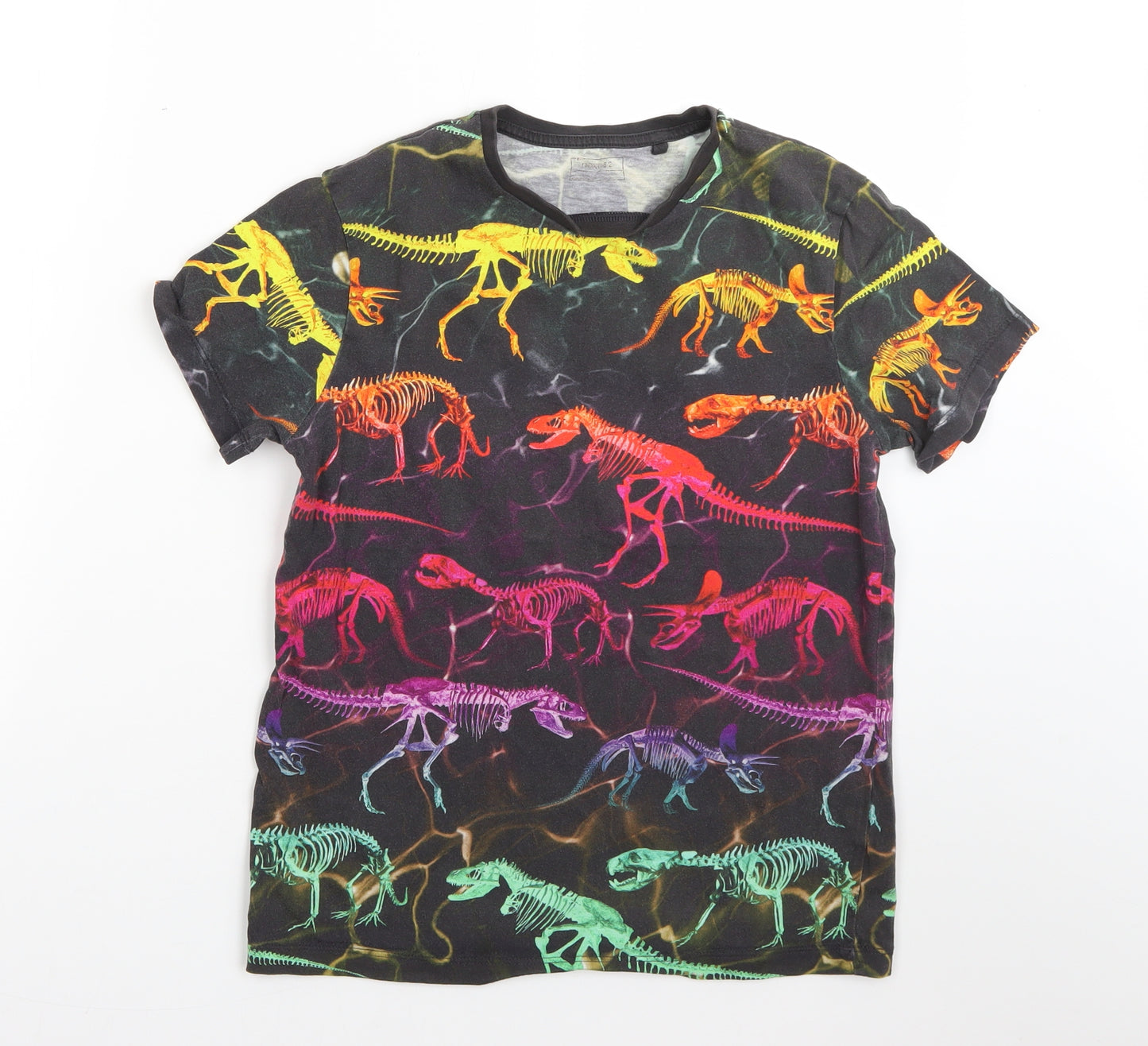 NEXT Boys Black  Cotton Basic T-Shirt Size 12 Years Round Neck  - dinosaurs