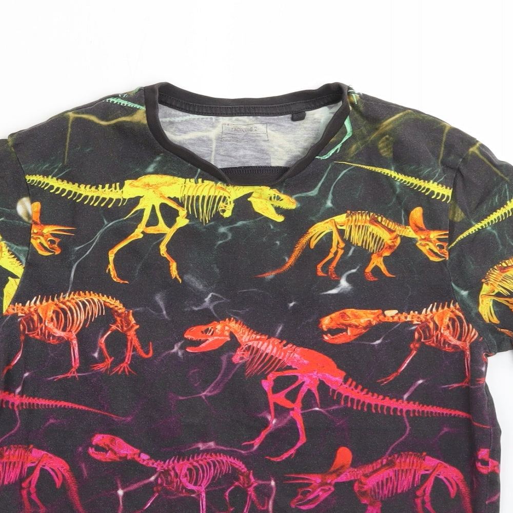 NEXT Boys Black  Cotton Basic T-Shirt Size 12 Years Round Neck  - dinosaurs
