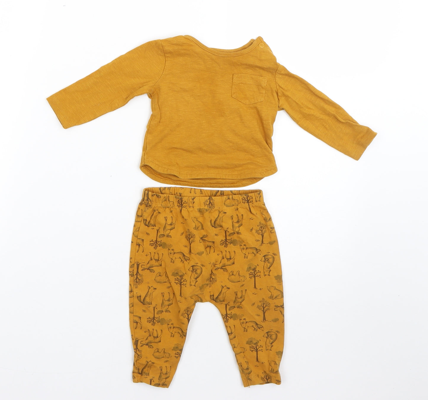 TU Boys Yellow  Cotton  Pyjama Set Size 0-3 Months   - foxes