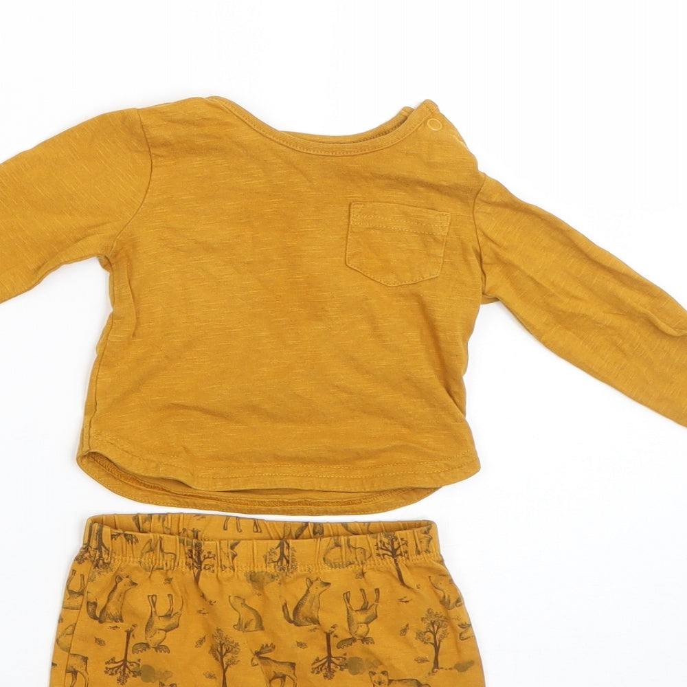 TU Boys Yellow  Cotton  Pyjama Set Size 0-3 Months   - foxes