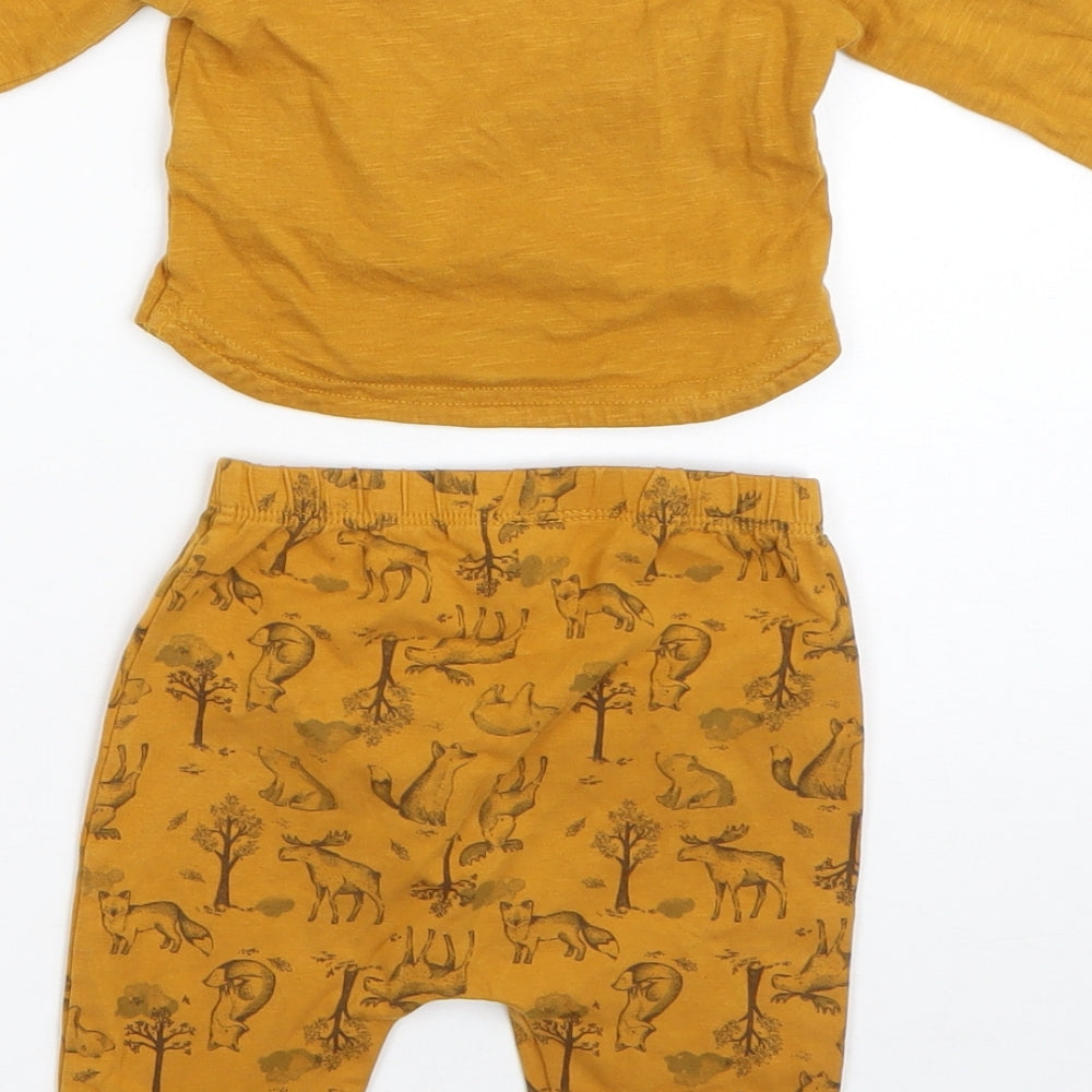 TU Boys Yellow  Cotton  Pyjama Set Size 0-3 Months   - foxes