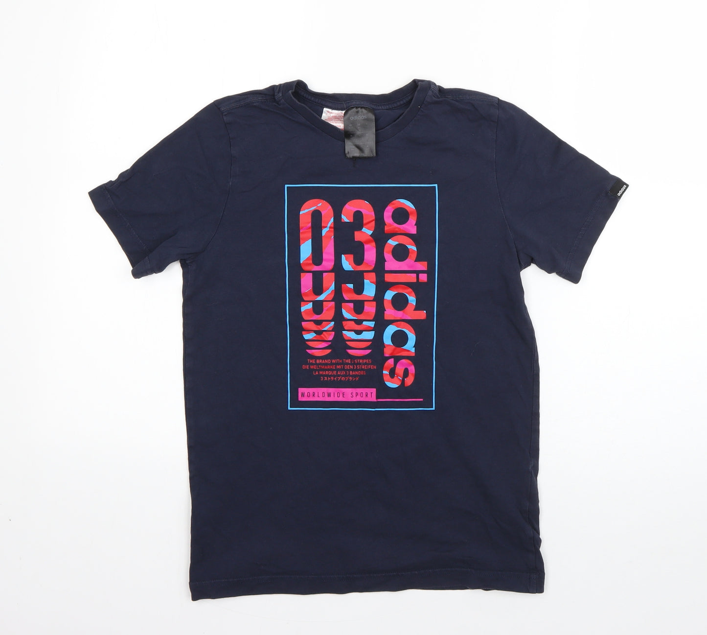 adidas Girls Blue  Cotton Basic T-Shirt Size 11-12 Years Round Neck