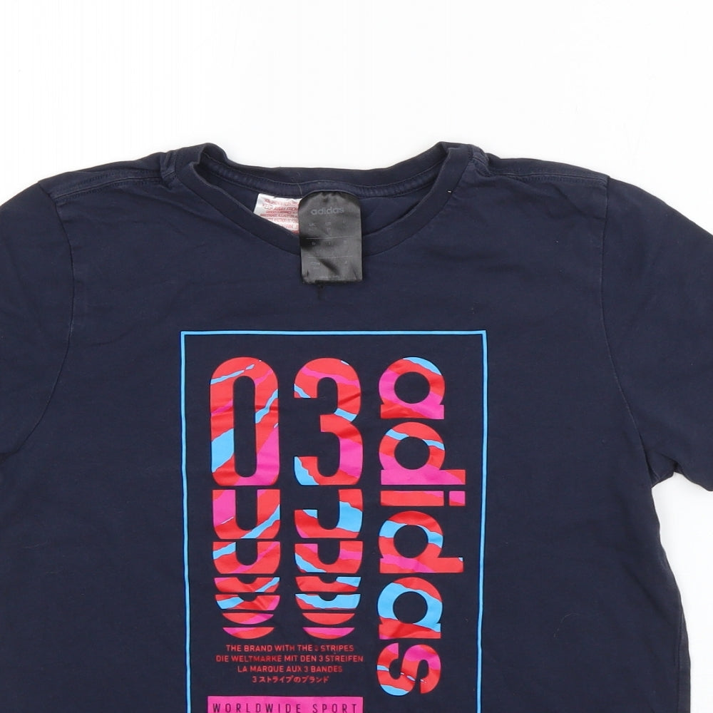 adidas Girls Blue  Cotton Basic T-Shirt Size 11-12 Years Round Neck