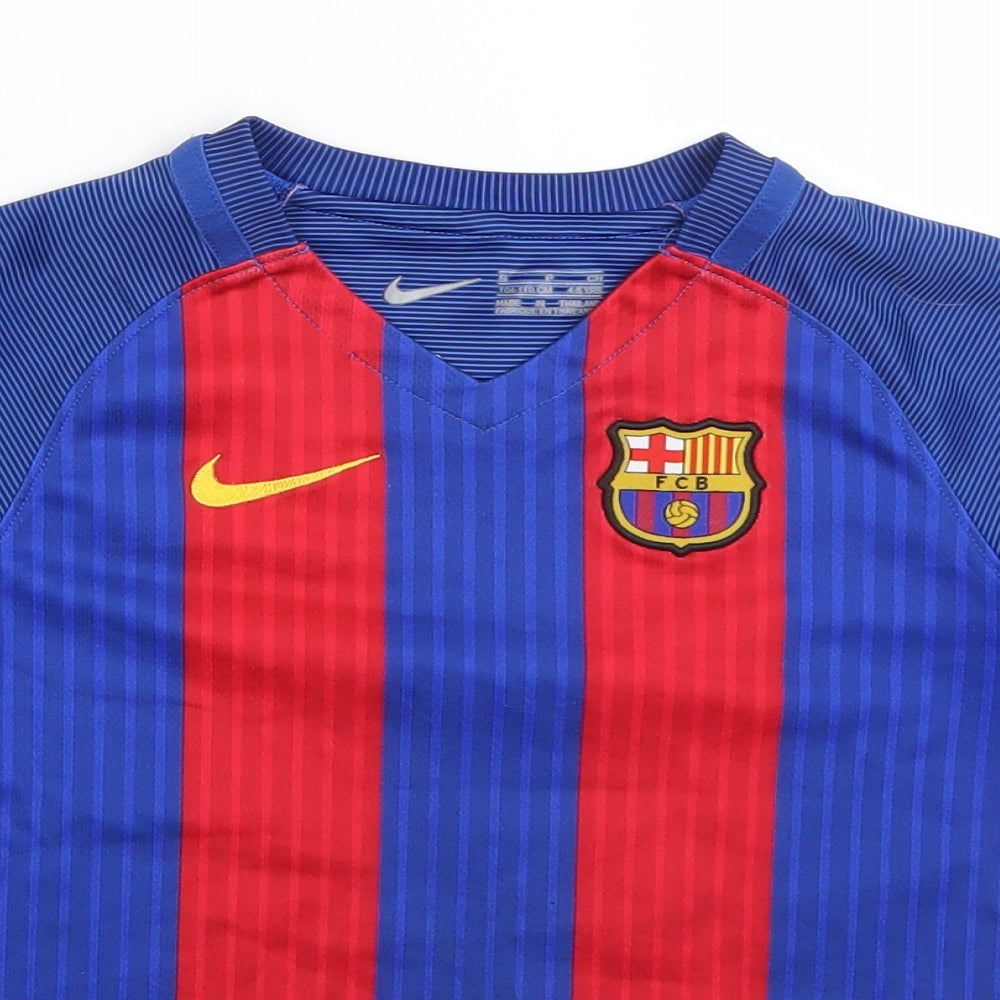 Nike Boys Blue  Polyester Jersey T-Shirt Size 4-5 Years Round Neck  - FCB FC Barcelona