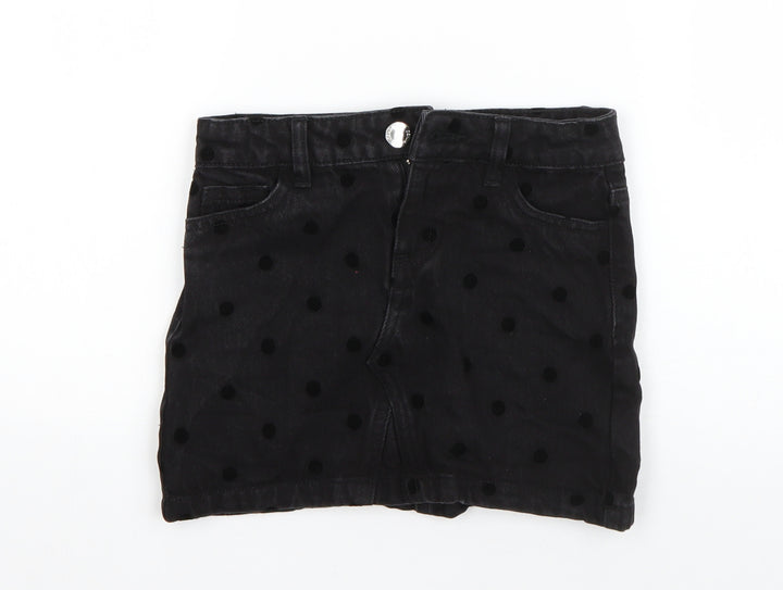I Love Girls Wear Girls Black Polka Dot Cotton A-Line Skirt Size 6 Years Regular