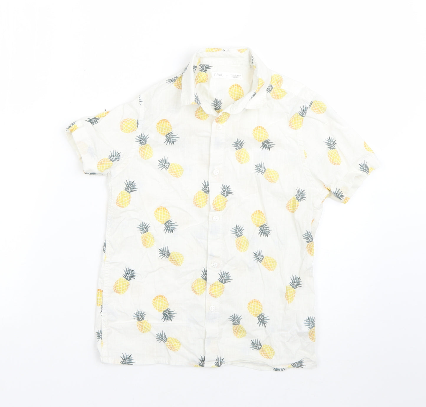 NEXT Boys White  Cotton Basic Button-Up Size 6 Years Collared Button - pineapples