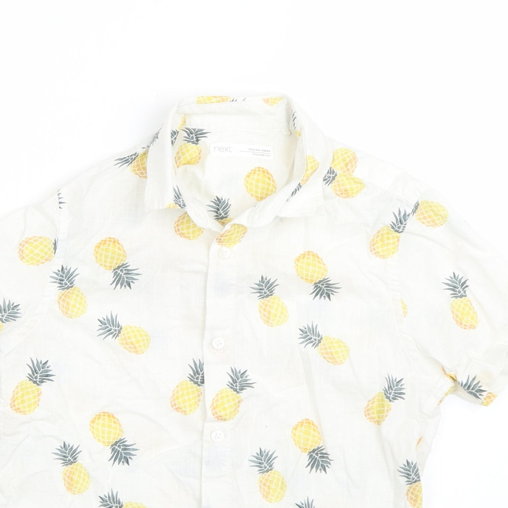 NEXT Boys White  Cotton Basic Button-Up Size 6 Years Collared Button - pineapples