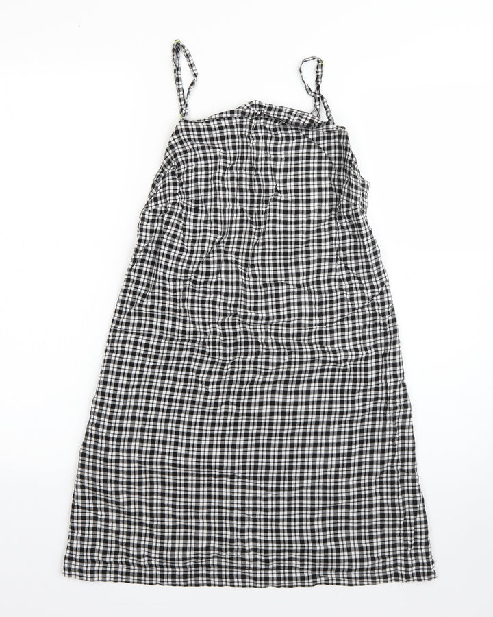 COLLUSION Womens Black Plaid Viscose A-Line Size 10 Square Neck