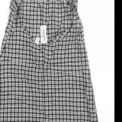 COLLUSION Womens Black Plaid Viscose A-Line  Size 10  Square Neck
