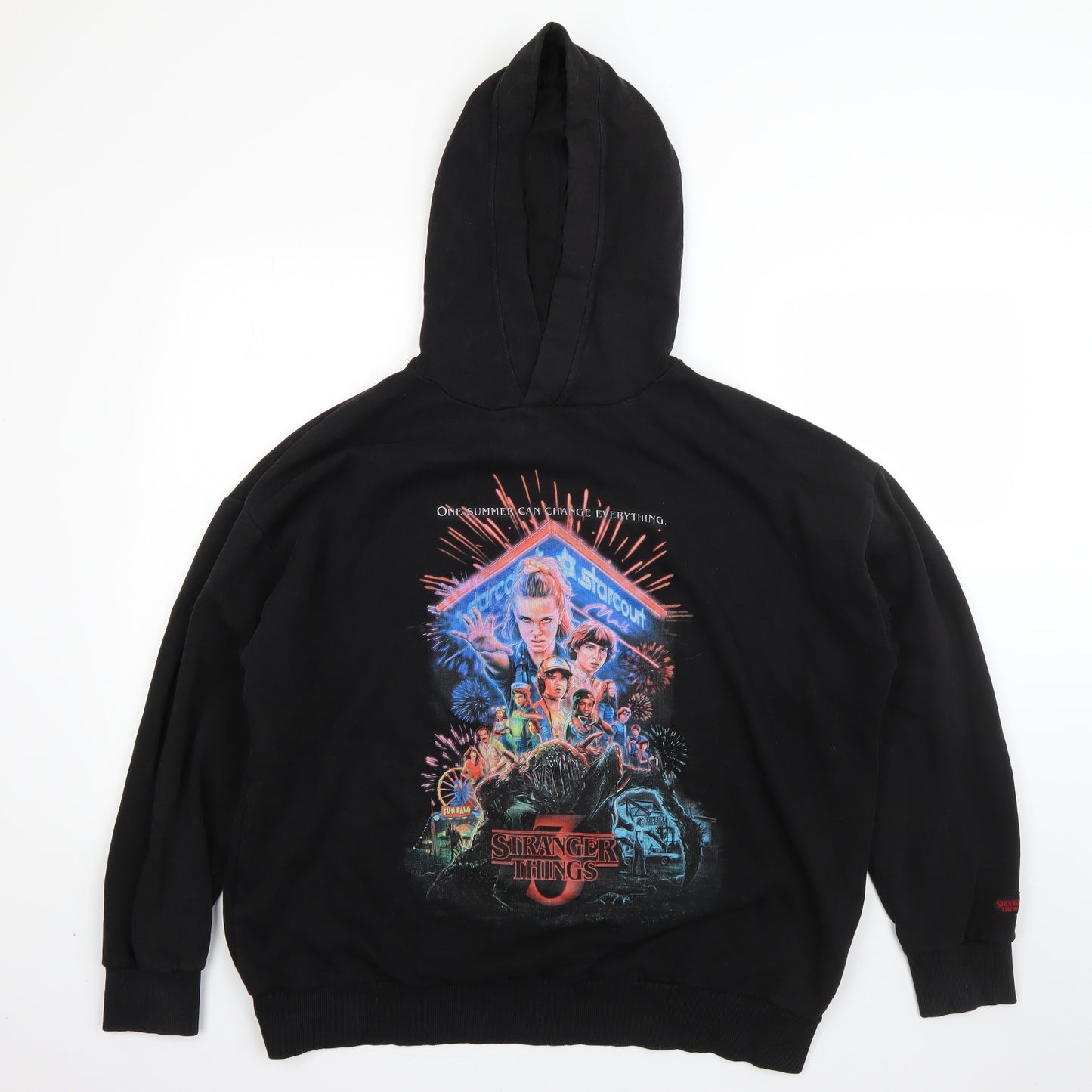 Pull & Bear Mens Black  Cotton Pullover Hoodie Size L   - Stranger Things