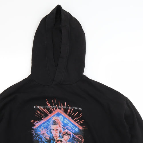 Pull & Bear Mens Black  Cotton Pullover Hoodie Size L   - Stranger Things