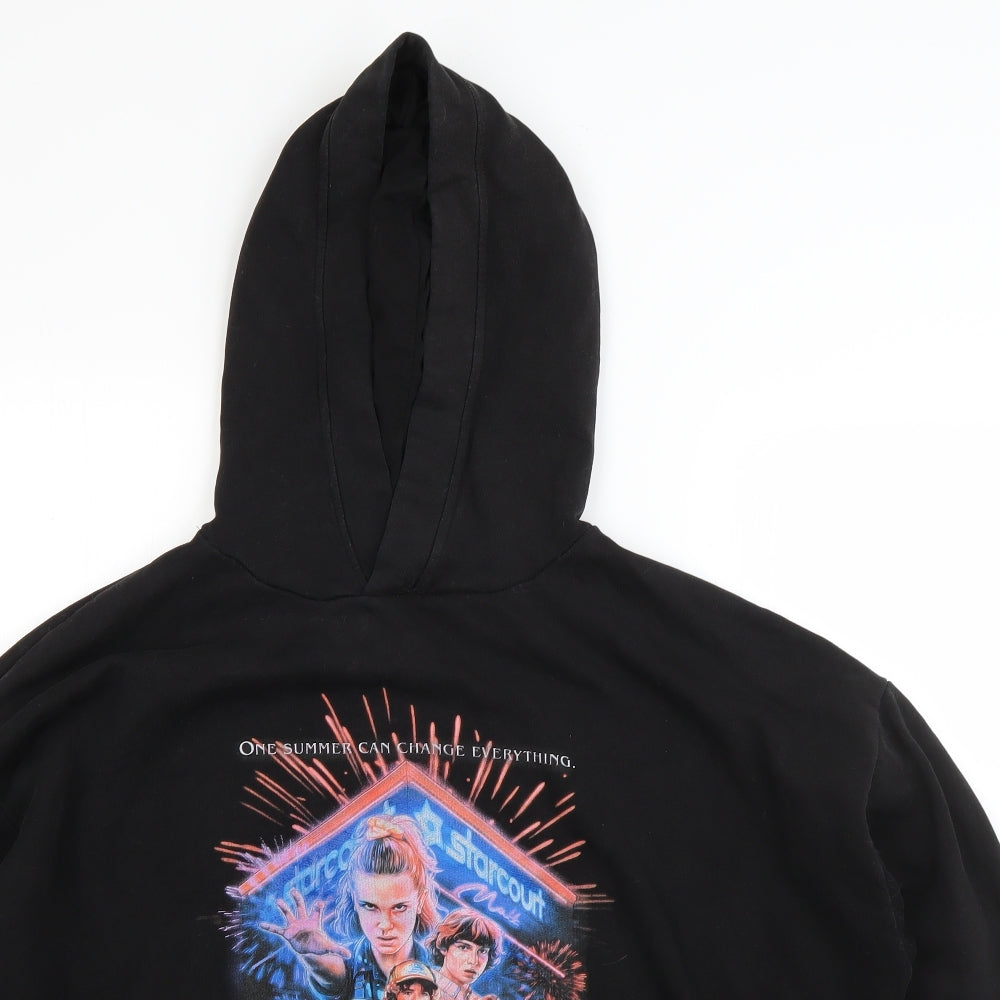 Pull & Bear Mens Black  Cotton Pullover Hoodie Size L   - Stranger Things