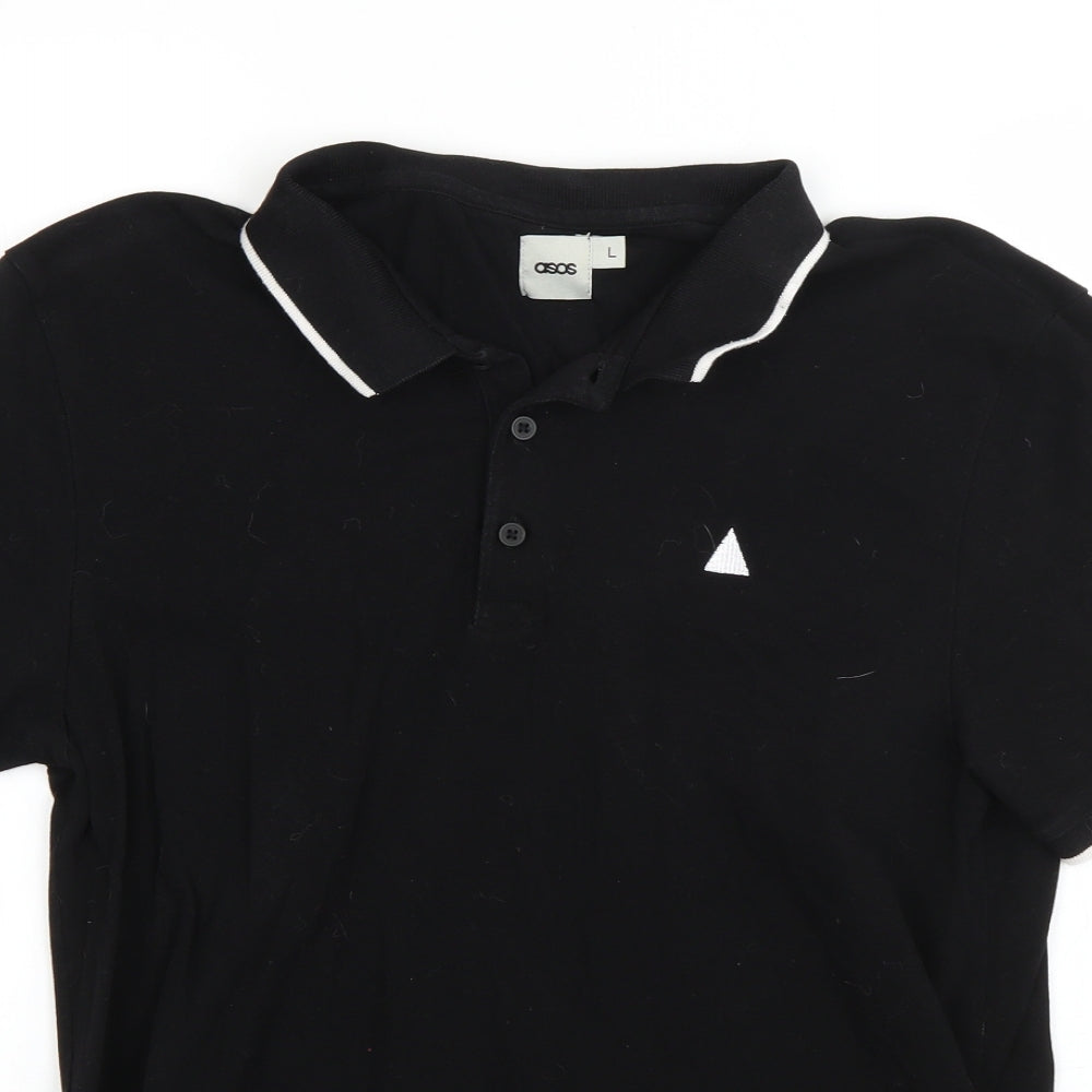ASOS Mens Black  Cotton  Polo Size L Collared