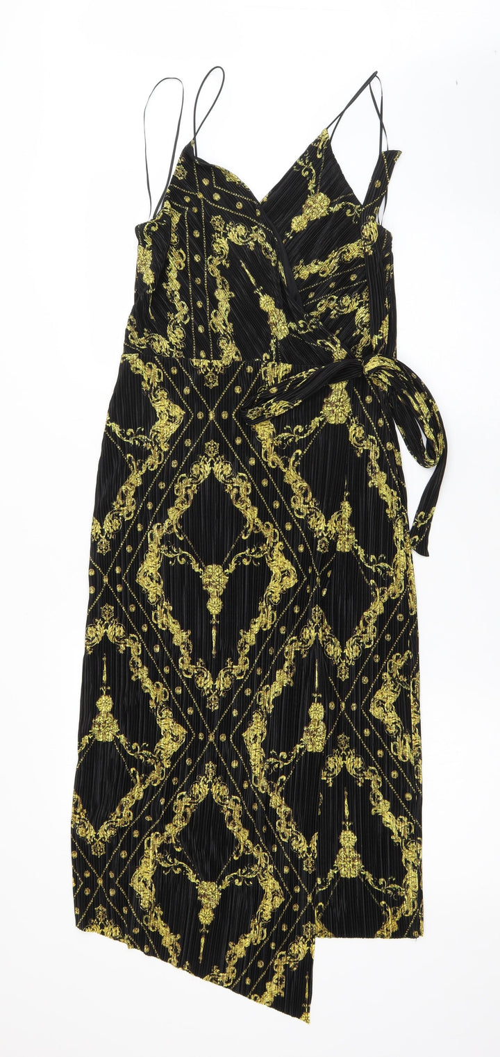 River Island Womens Black Argyle/Diamond Polyester Shift  Size 6  V-Neck