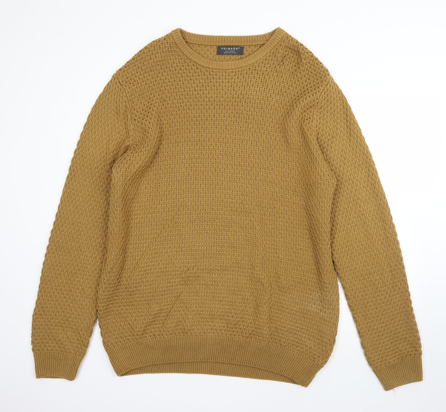 Primark Mens Yellow Round Neck  Cotton Pullover Jumper Size 2XL