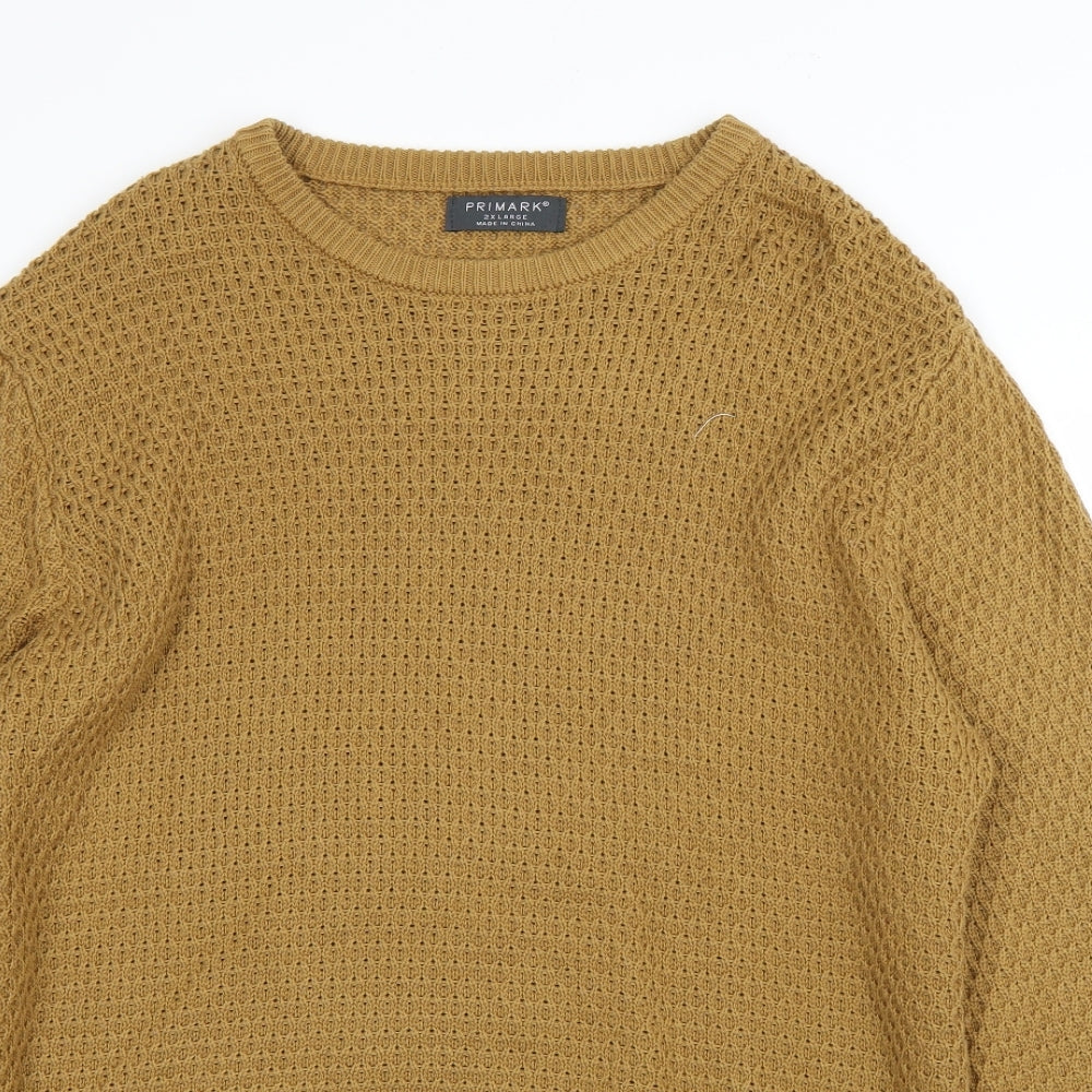 Primark Mens Yellow Round Neck  Cotton Pullover Jumper Size 2XL