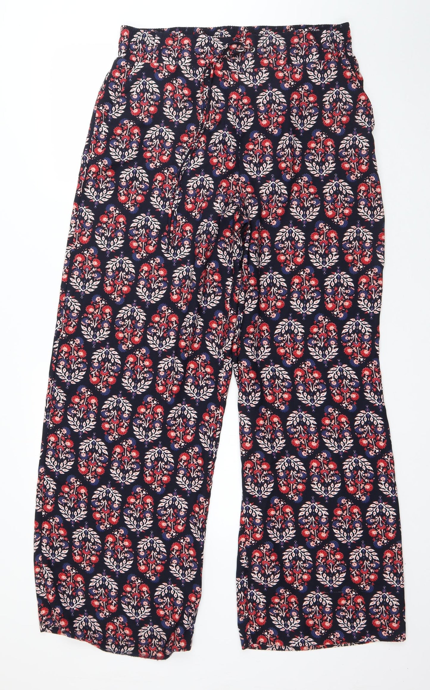 M&S Womens Black Floral Polyester Harem Trousers Size 14 L30 in Regular